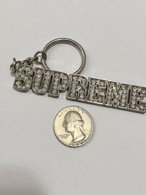 Supreme Silver Rhinestone Logo Keychain